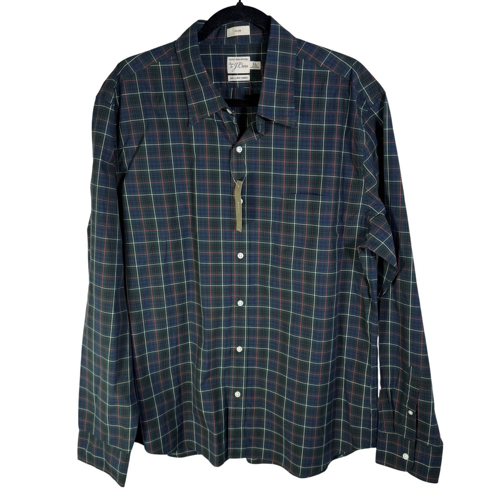 J.Crew Mens XL Slim Secret Wash Plaid Button Down Shirt Navy Green BJ745 NWT